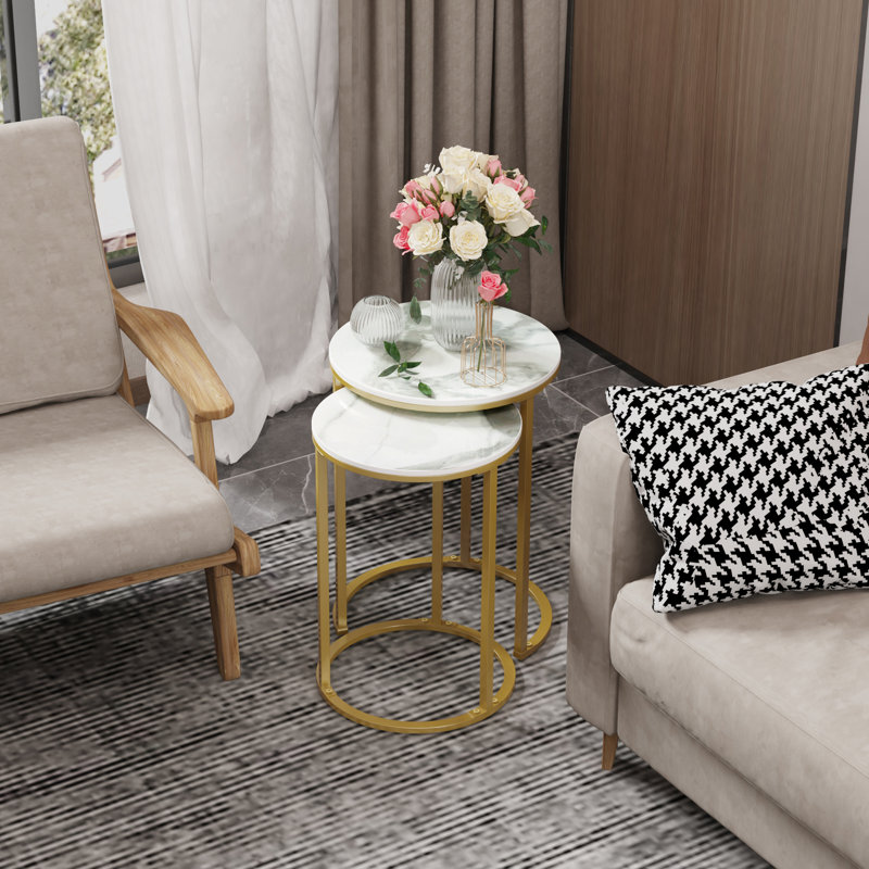 Pelaghia Marble Nesting End Table Sintered Stone Top