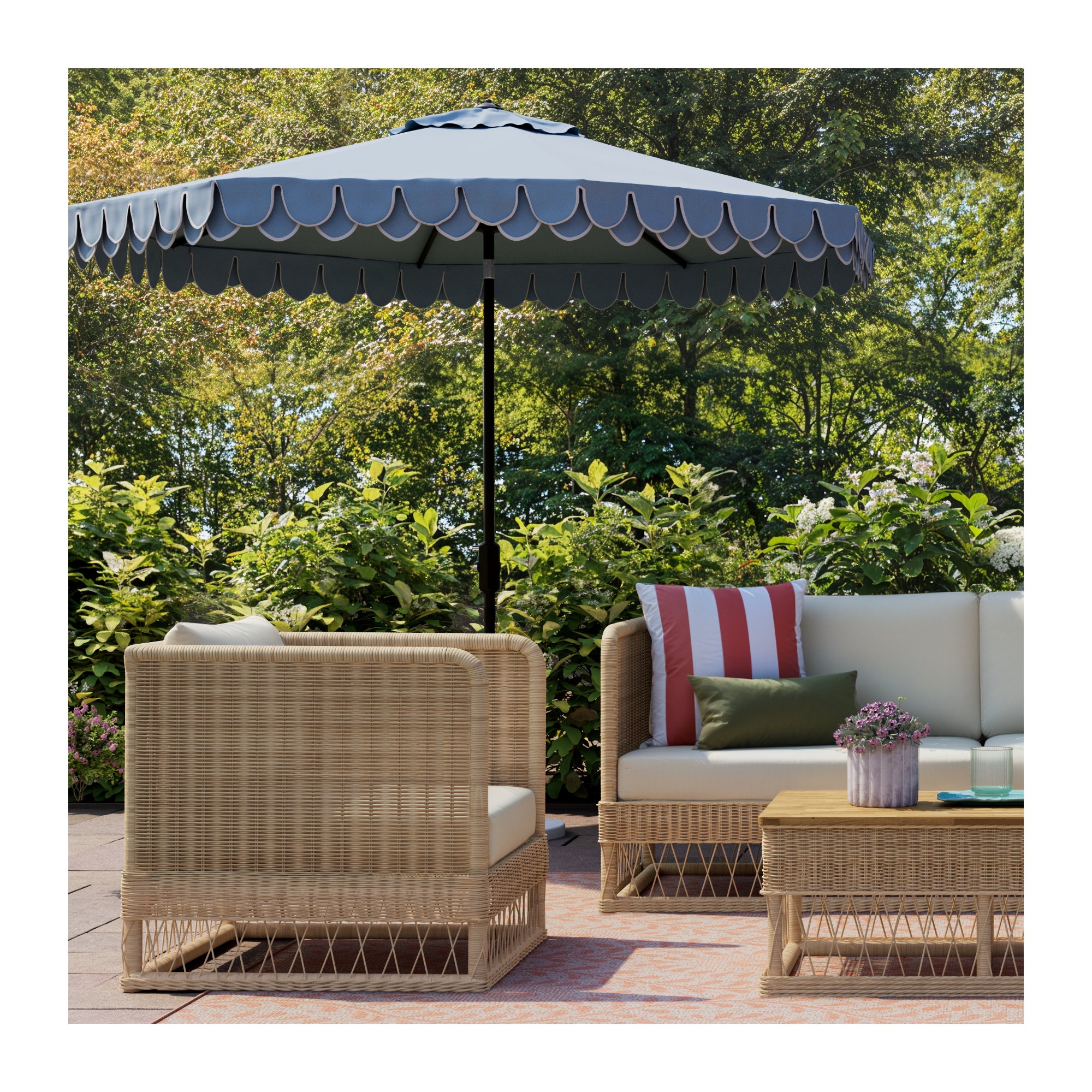 Iago Outdoor Umbrella, Brown, Navy/White
