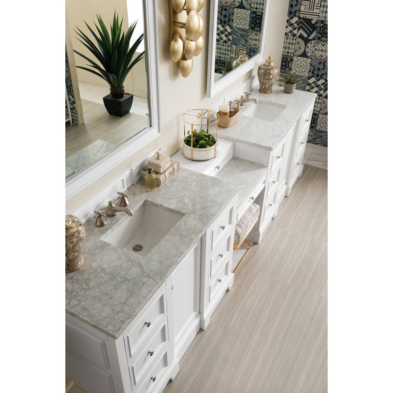 De Soto 118''  W Double Vanity, Bright White, Carrara White