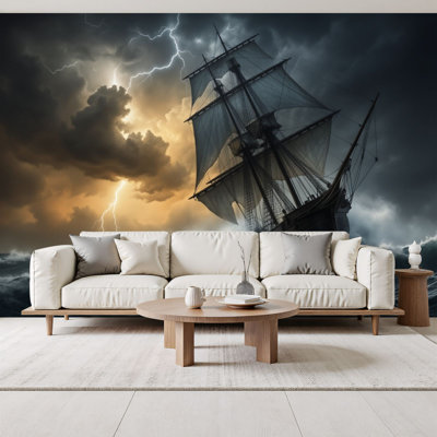 Papier peint adhésif peler et coller voilier orageux ciel sombre dramatique 69 po x l 96 po amovible en papier adhésif mural pour bureau de chambre à coucher, bureau à domicile