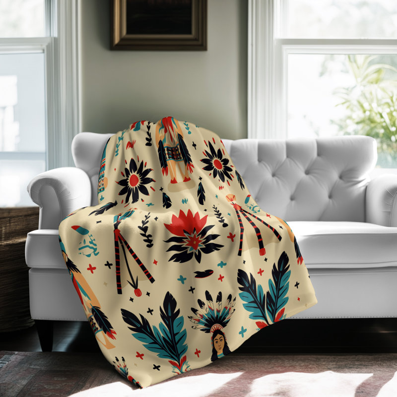Tribal Essence Elegance - couverture en sherpa de qualité supérieure 1 pièce - reproduction d'art luxueuse, l 50 po x L 60 po