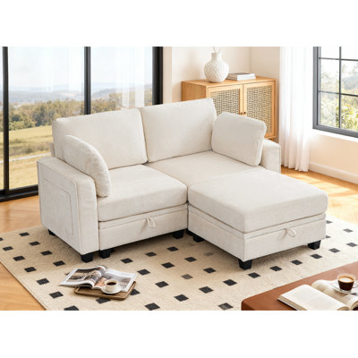 Canapé modulaire de 72 po avec rangement, canapé modulaire en L convertible en L pour canapé-lit profond en chenille confortable avec méridienne