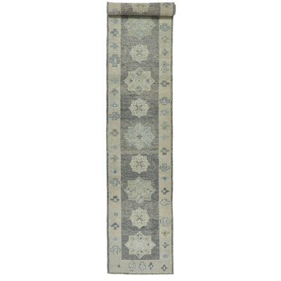 3x17 Gray and Beige Turkish Oushak Runner