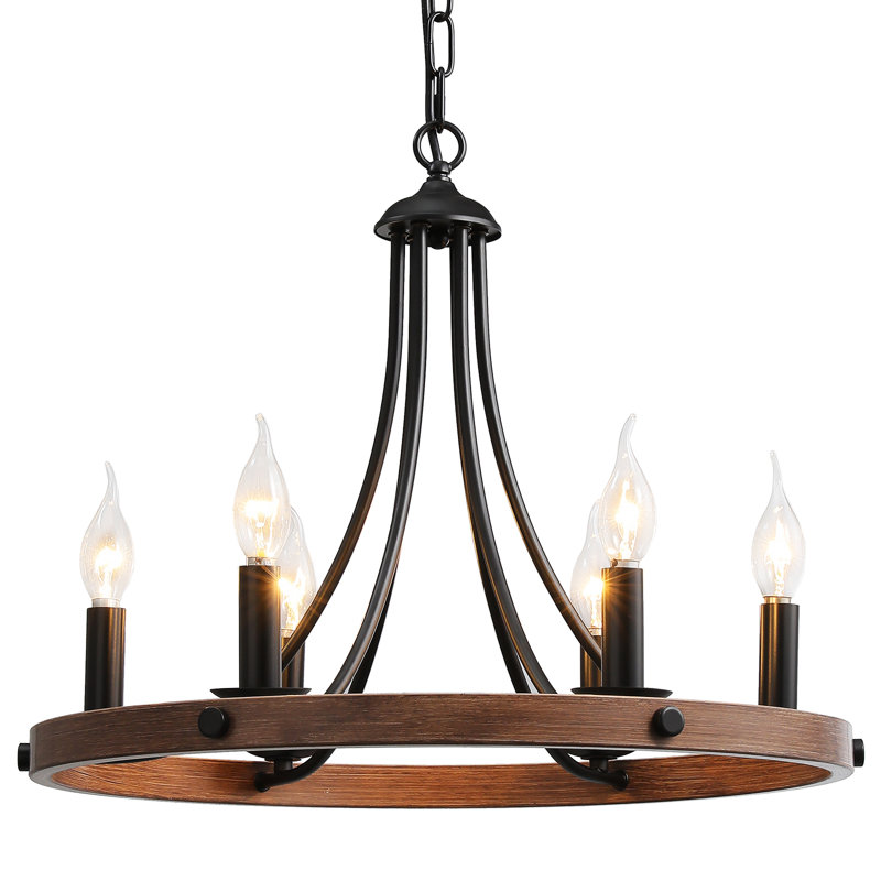 6-Light Rustic Wagon Wheel Chandelier For Dining Room Chandelier