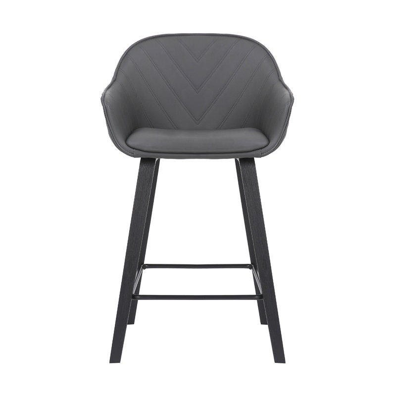 Allport Mid-century Counter or Bar Height Bar Stool with Arms and Footrest in Faux Leather, Wood