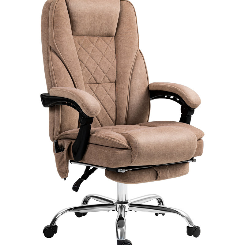 Chaise de bureau 6 et chauffante, brun, avec repose-pieds, hauteur réglable, chaise de bureau inclinable pour espace de travail et chaleur, massage, travail