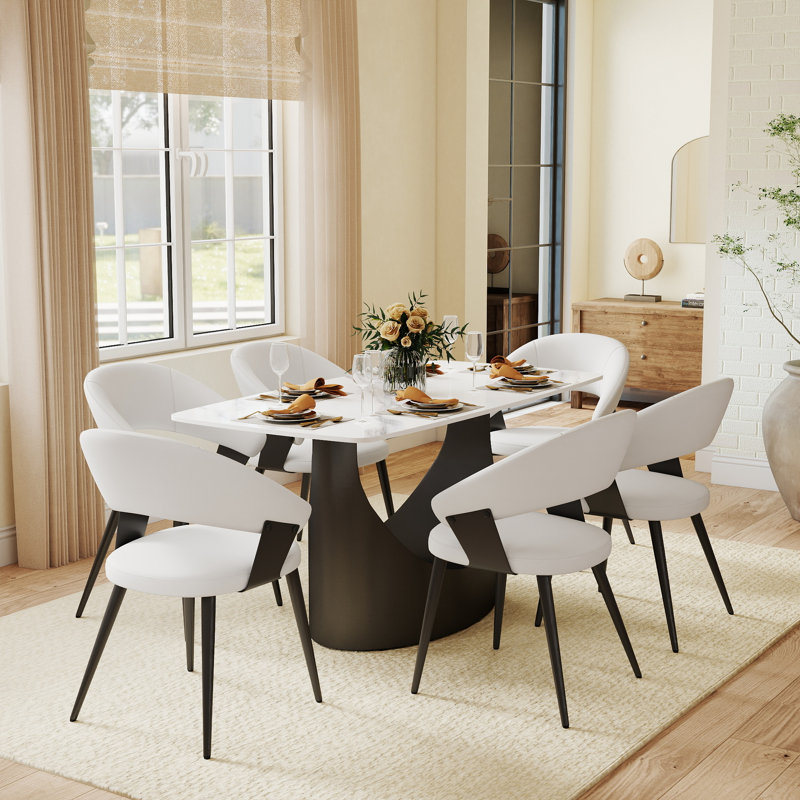 Table de salle à manger Aliyas, Noir, Blanc, H 29,53 po x L 63 po x l 31,5 po