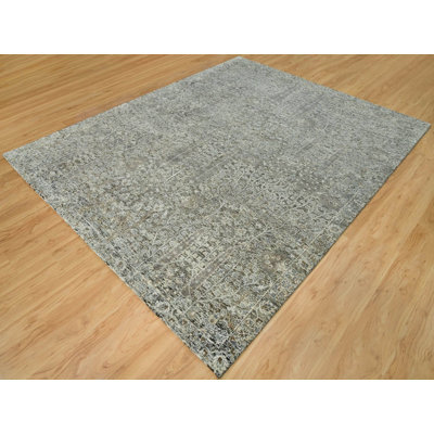 8'1" x 10'1" New Hand Knotted Grey Wool & Silk Rectangle Oriental Rug - MOA10290219