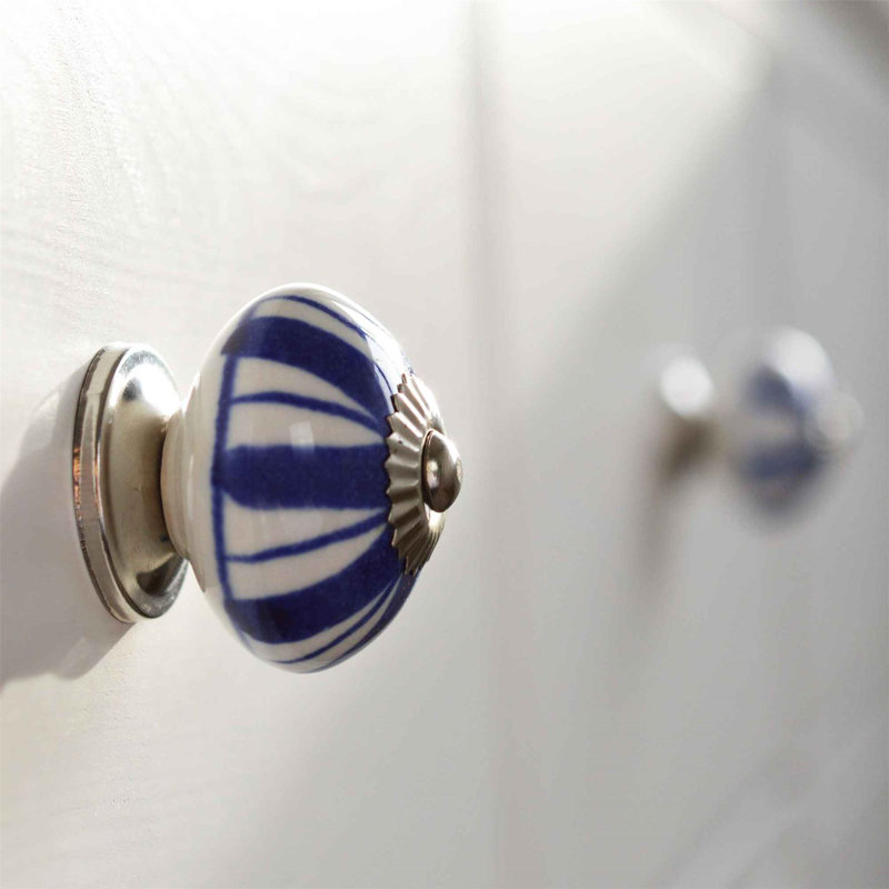 Nicola Spring - Round Ceramic Cabinet Knob - Navy Lines