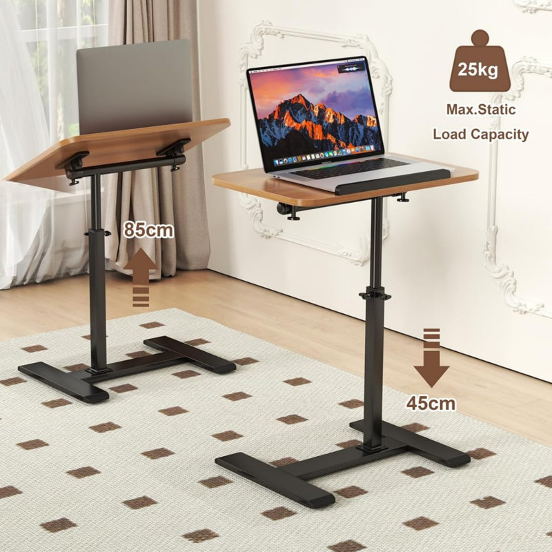 Mobile Couch End Tables,Rolling TV Coffee Table Beige for Sofa Bed