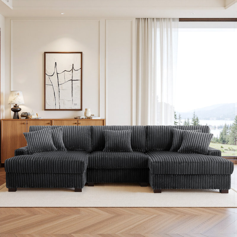 3 Seater Sectional, Grey Polyester/Foam Padding
