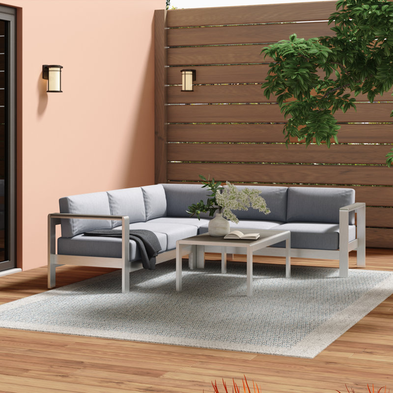 Ensemble de conversation modulaire avec coussins 4 pièces Shore, Gris