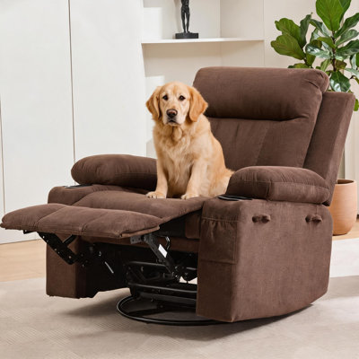 Fauteuil inclinable et pivotant surdimensionné pivotant à 360 ° chauffant et massant, porte-gobelet manuel robuste de 400 lb, brun lin