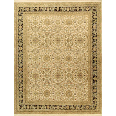 Hand Knotted Wool Oriental Area Rug in Beige/Black/Ivory