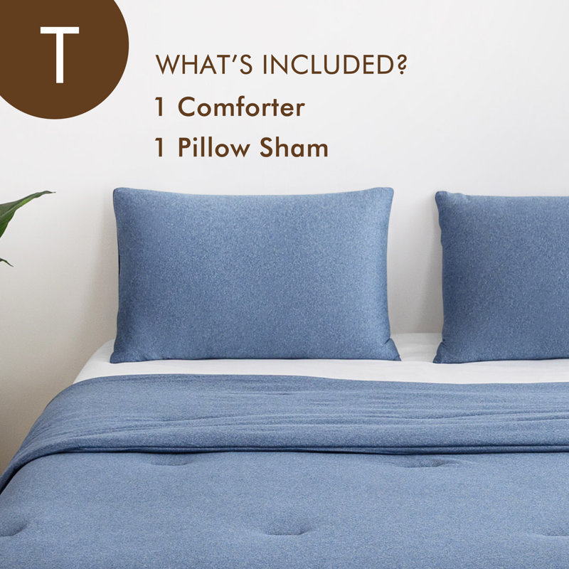 Ensemble d'édredon 3 pièces Wayfair Basics, Édredon pour lit simple + 1 taie décorative stan, Bleu marine chiné
