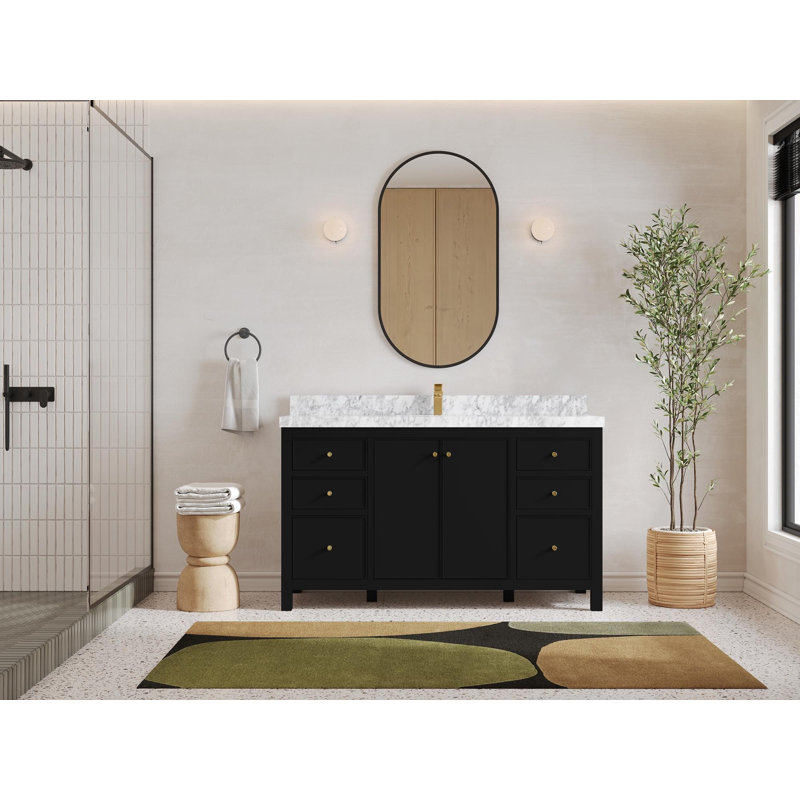 Meuble-lavabo simple 60 po avec plateau Chicago, Marbre de Carrare
