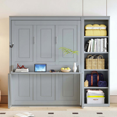 Lit escamotable double avec bureau et tablettes