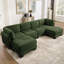Canapé d'angle modulaire 4 places en chenille à détails froncés, 2 poufs amovibles, mousse haute densité, coussins de dossier épais-301361378-301361377