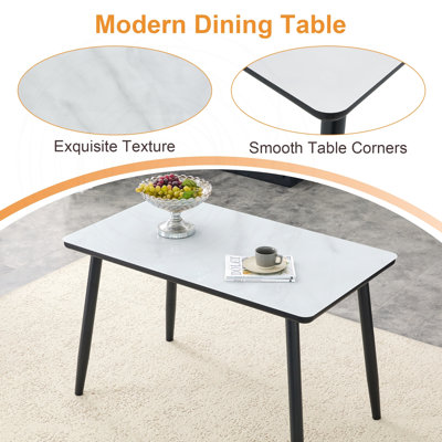 Imitation Marble Glass Dining Table with Black Legs