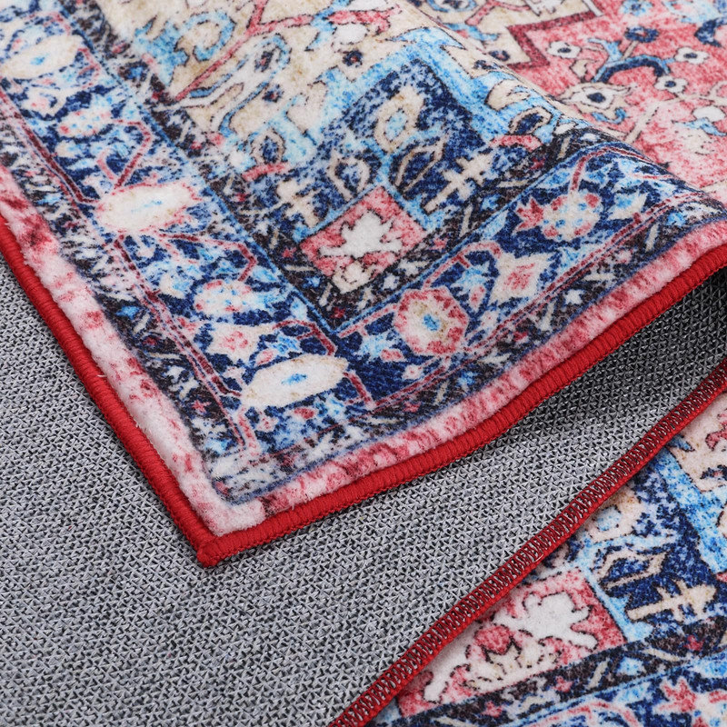 Tapis lavable Boho 4 x 6 médaillon rétro à imprimé floral antidérapant pour tapis d'entrée dans la chambre à coucher, salle à manger, bureau à domicile