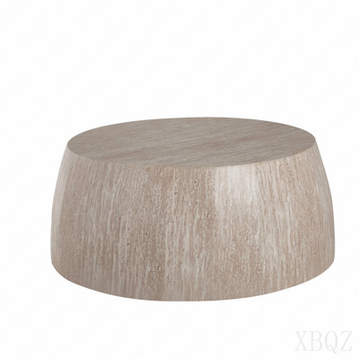 34.65" high-quality MDF natural color round table, modern industrial natural fully assembled drum coffee table