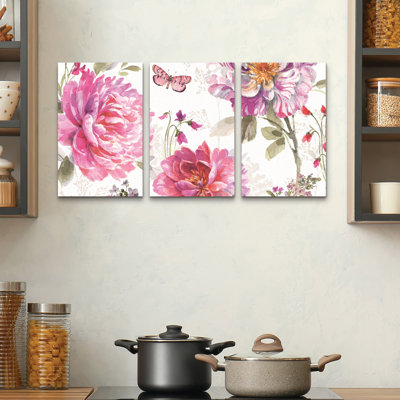 3 Panel Wall Art Set - Lisa Audit 'Obviously Pink 18' Canvas Wall Art for Living Room, Bedroom, or Office Decor by 