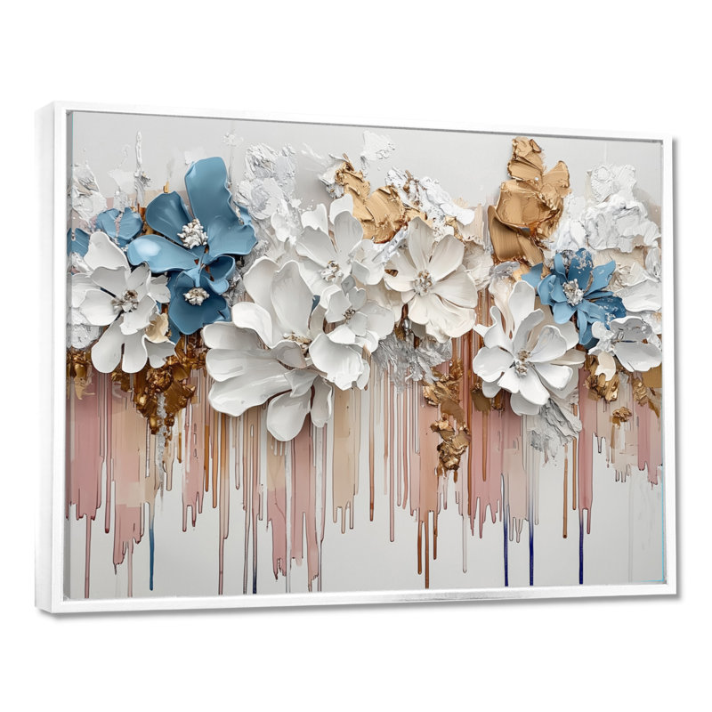 Jaacov - Floral Large Wall Decor, H 16 po x l 32 po, Floater Framed, Blanc