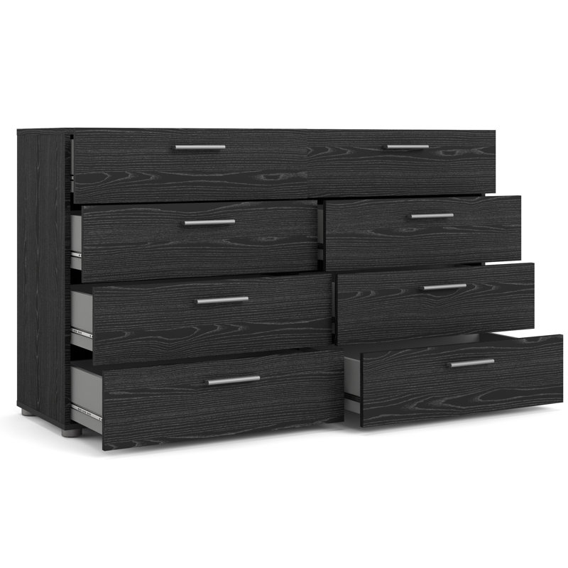 Commode double à huit tiroirs de l 55,12 po Gianna, Noir, noir, noir, noir