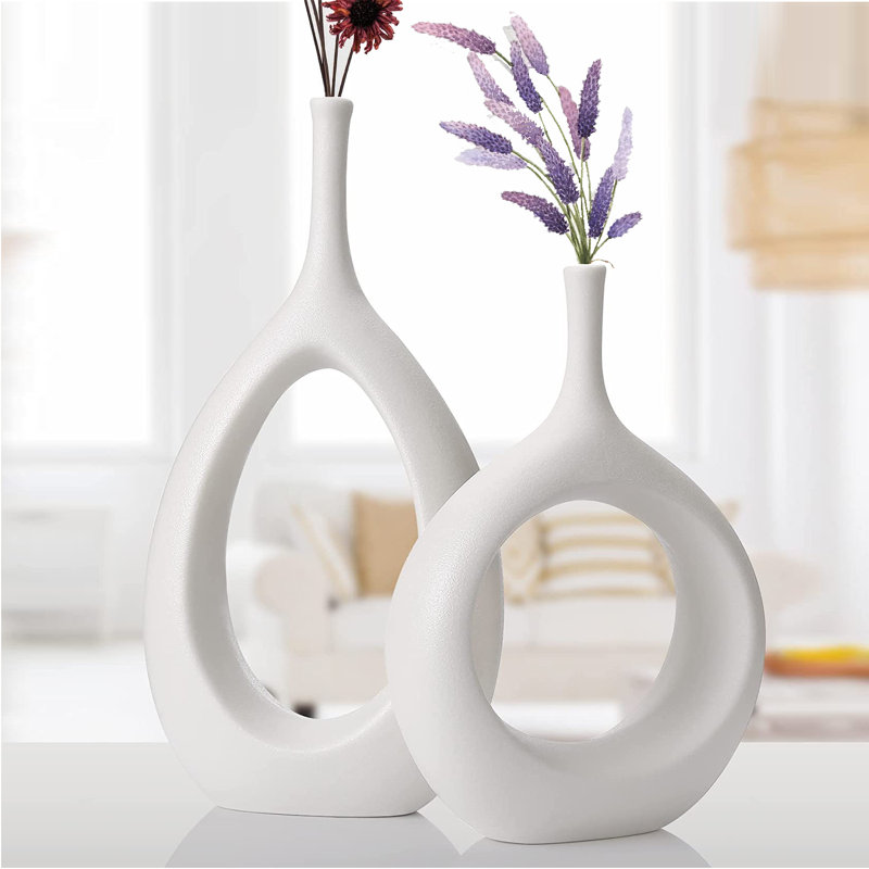 Ensemble de 2 vases de table en céramique Dinges, Blanc