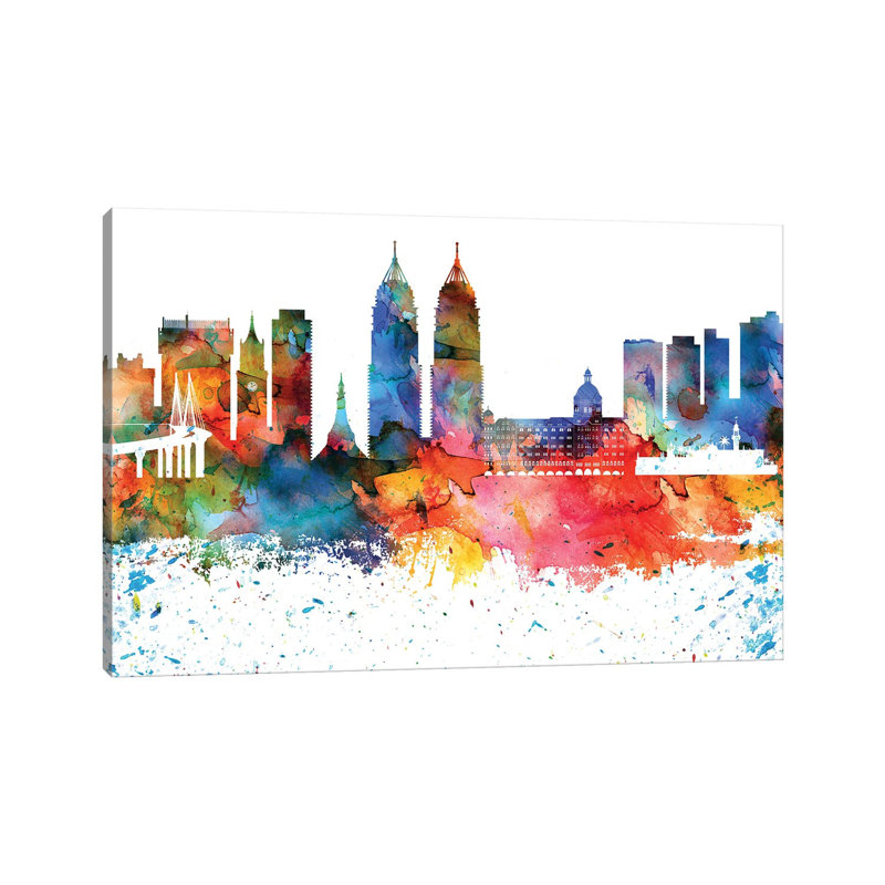 Silhouette de Mumbai, aquarelle colorée, H 40 po x l 60 po x 1,5 po