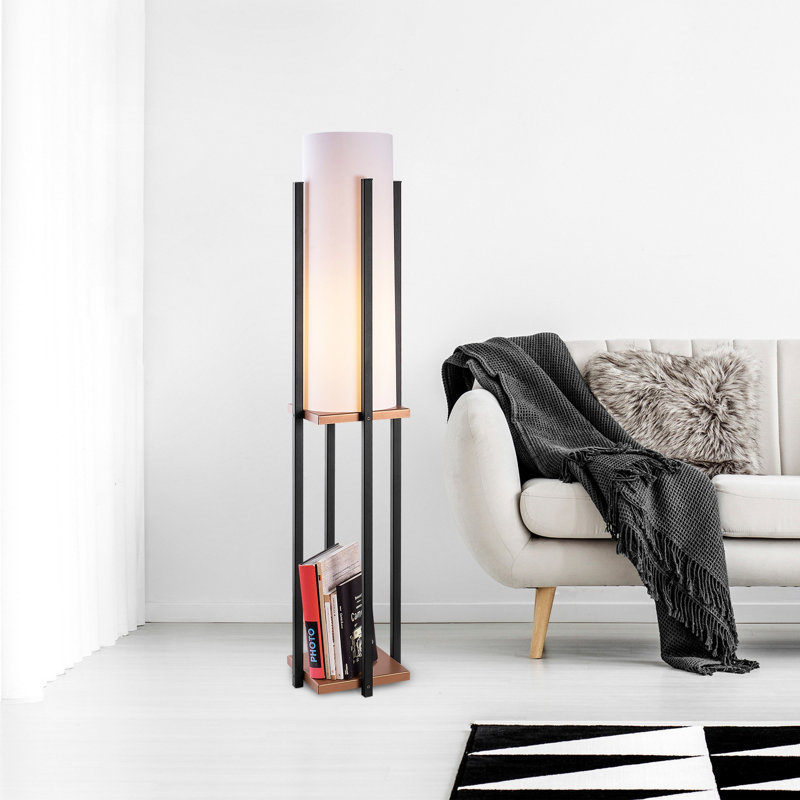 Lampe sur pied colonne 9,83 "Cawe, Blanc, Bronze