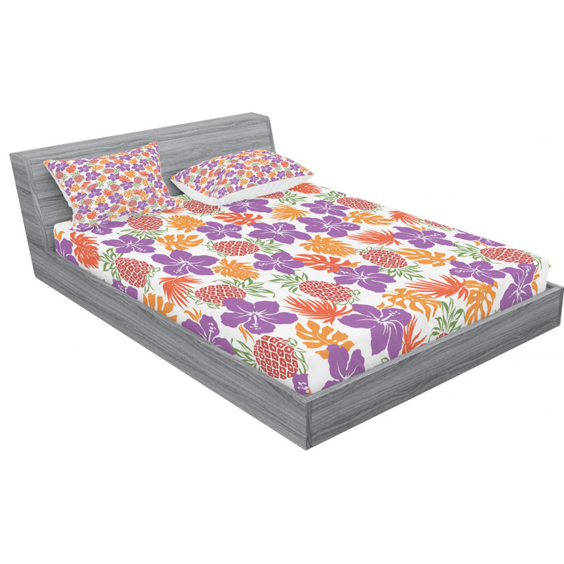 Microfiber Floral Sheet Set, Queen Sheet Set with Fitted Sheet