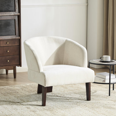 Chaise d'appoint moderne beige avec dossier rond, tissu respirant, pieds en bois - parfait pour la lecture dans la chambre à coucher, revêtement de 28,81 po de hauteur