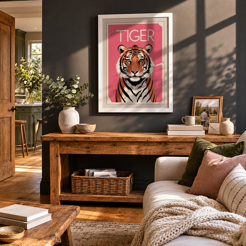 Tiger Head Icon Modern - Framed Print, A4 - 29.7 x 21.0 cm, White