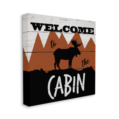 " Welcome To Cabin Phrase Rustic Moose Orange Mountains " by Katrina Craven