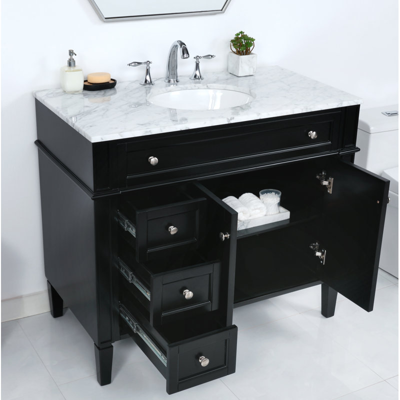 Rivers 40'' Single Bathroom Vanity with Carrara Marble Top, Black