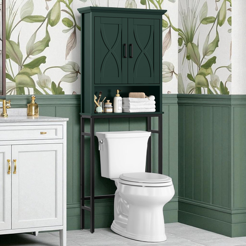 Alaye Floor Mounted Over-the-Toilet Storage Cabinet, Double Doors Above Toilet Bathroom Storage, Forest Green