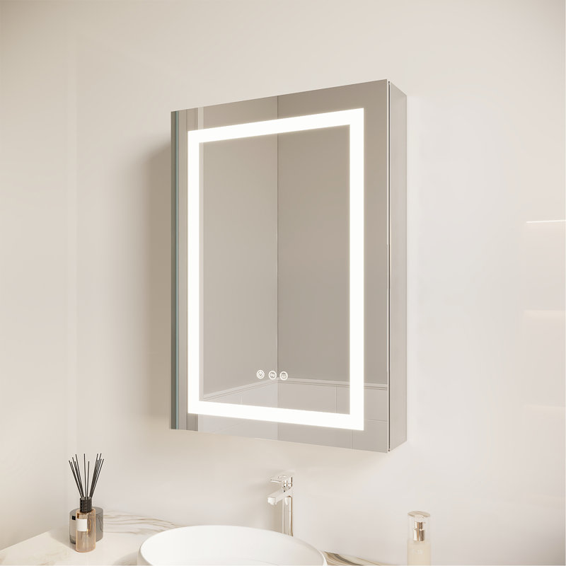 Armoire à pharmacie de salle de bain avec miroir à DEL, antibuée, éclairage imperméable et réglable.