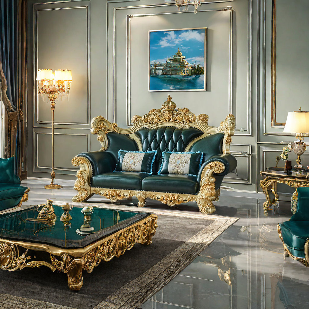 FURNITURE LEISURE, INC. European Style Villa Highgrade Leather Sofa 90