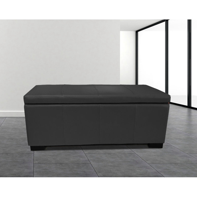 Repose-pieds rectangulaire avec rangement en similicuir de 46 po Haslett, Noir
