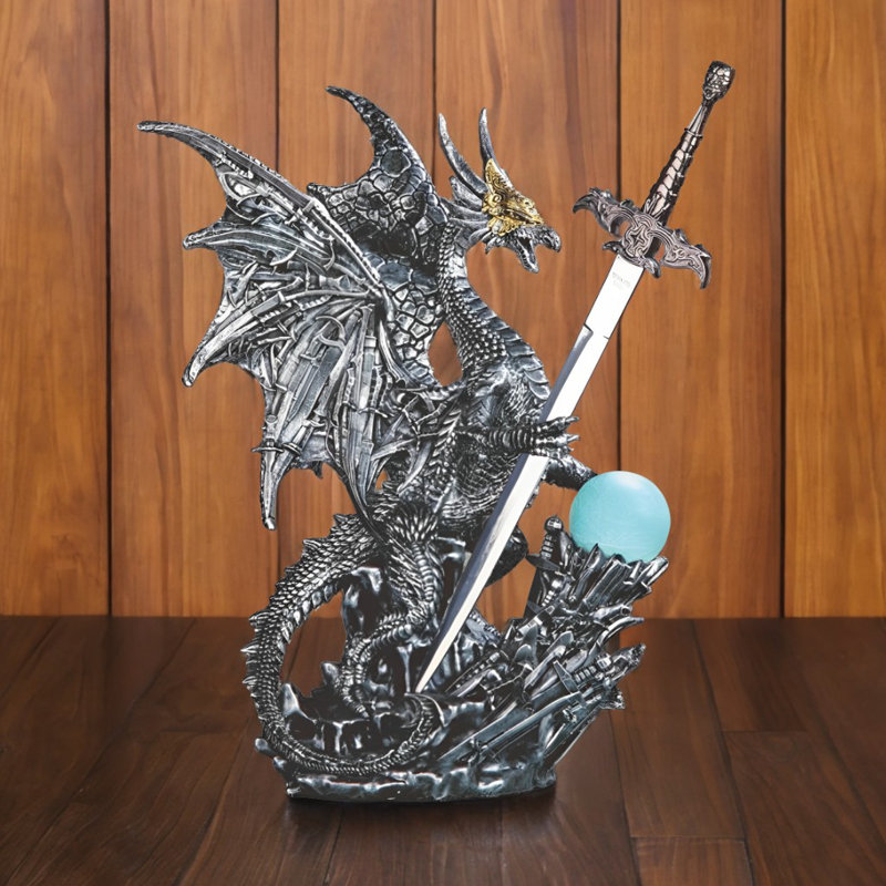 14.5"H Armor Dragon with Sword LED Figurine