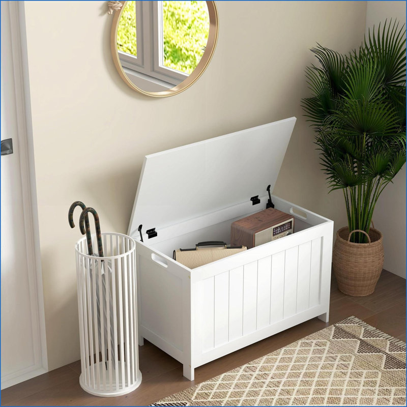 Commodes et armoires | Coffre de rangement 29,9 po avec charnières de sécurité | Blanc, panneau de fibres à densité moyenne