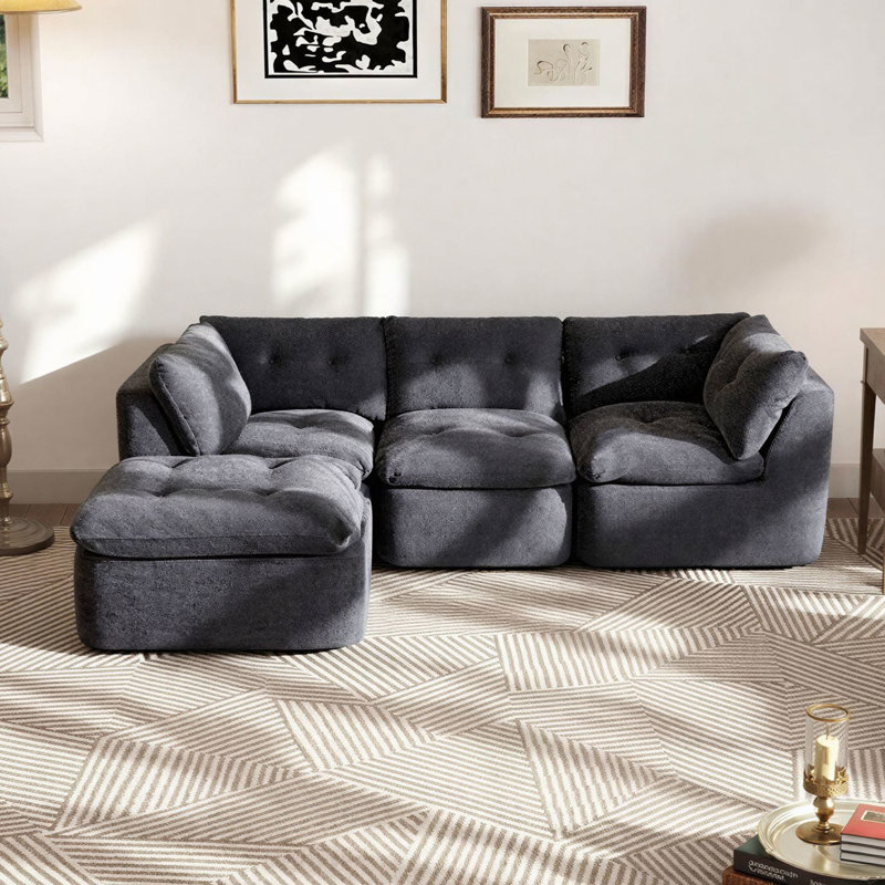 Canapé modulaire en L 112 po avec méridienne en L 112 po, Dark Grey