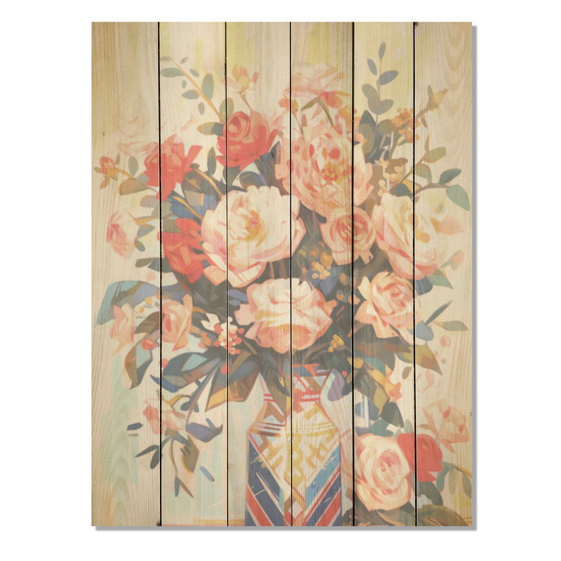 Pivoine en fleurs de tranquillité I - Art sur bois de pivoine sur bois de pin naturel, H 40 po x l 30 po