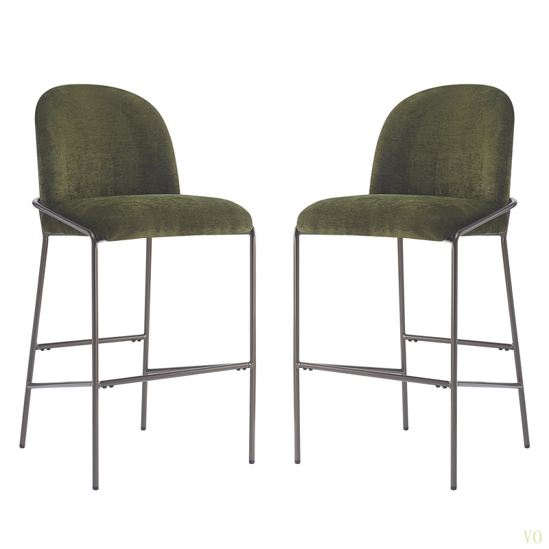 Galen Indoor Metal Upholstered Barstool, Set Of 2, Green
