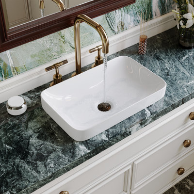 DeerValley Ally 19'' x 12'' Drop-In Bathroom Sink Semi-Recessed Vessel Sink Rectangular Above Counter Basin