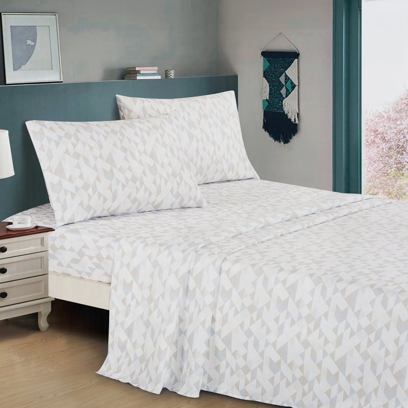 Ensemble de literie réversible en microfibre géométrique beige et bleu marine, Édredon double et 5 pièces supplémentaires