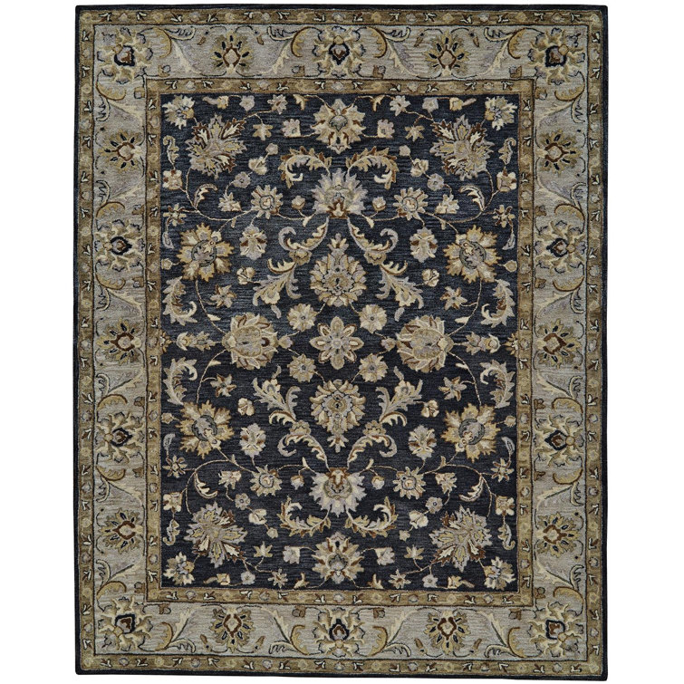 Eaton Wool Oriental Area Rug in Gray/Charcoal/Beige
