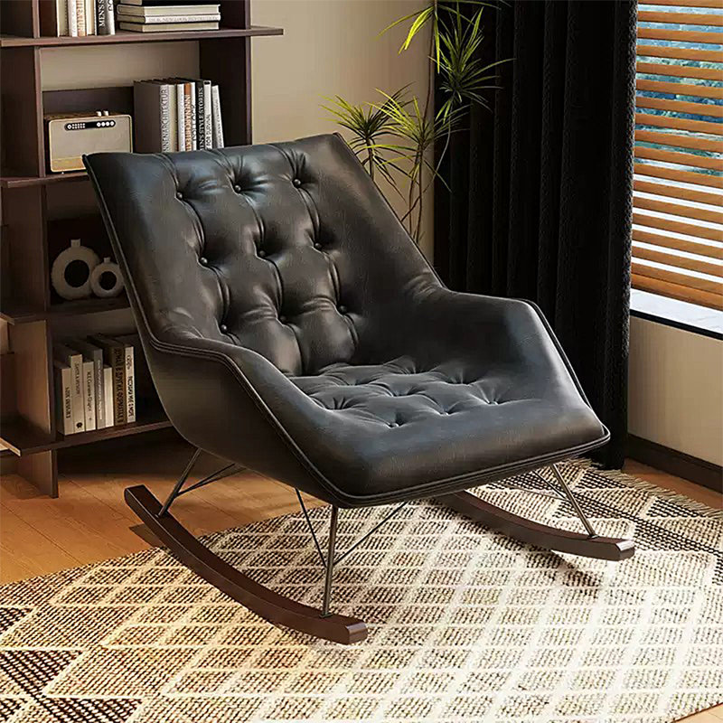 Chaise berçante luxueuse en bois massif clair, Noir, noir, noir, noir