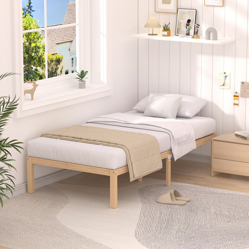 Lit plateforme avec base en bambou et lattes, Naturel, Simple